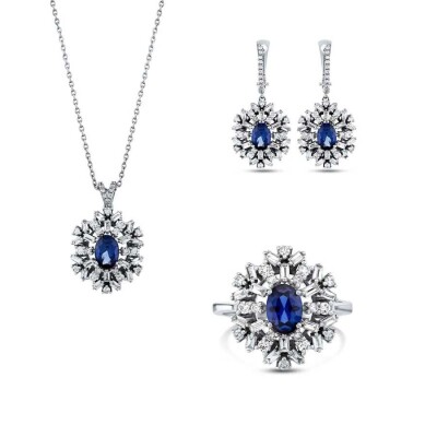 6.46 Karat Pırlanta Baget Safir Set - 2