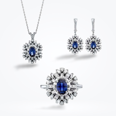 6.46 Karat Pırlanta Baget Safir Set - 1