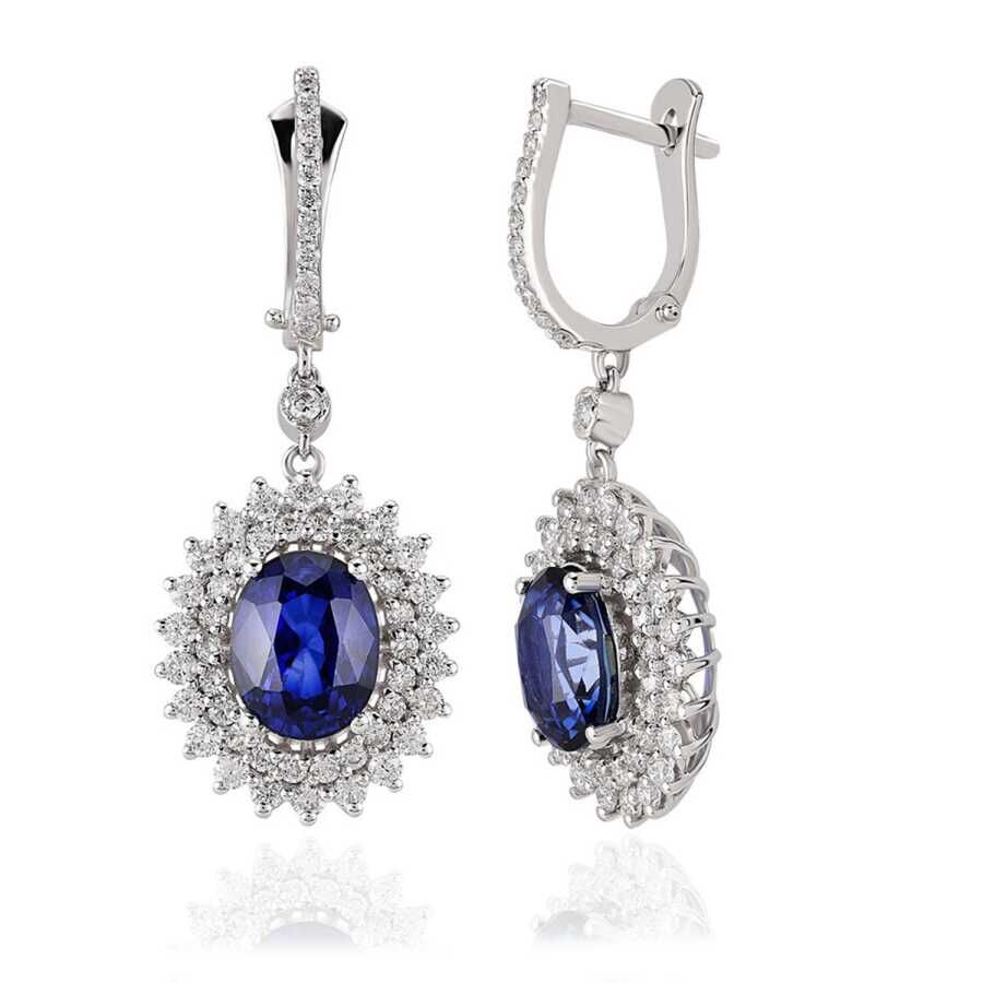 6.86 Karat Pırlanta Safir Küpe