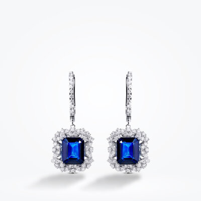 7.02 Karat Pırlanta Baget Safir Küpe - 2