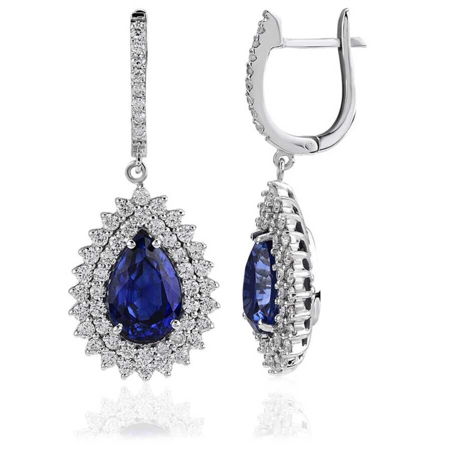7.08 Karat Pırlanta Safir Küpe