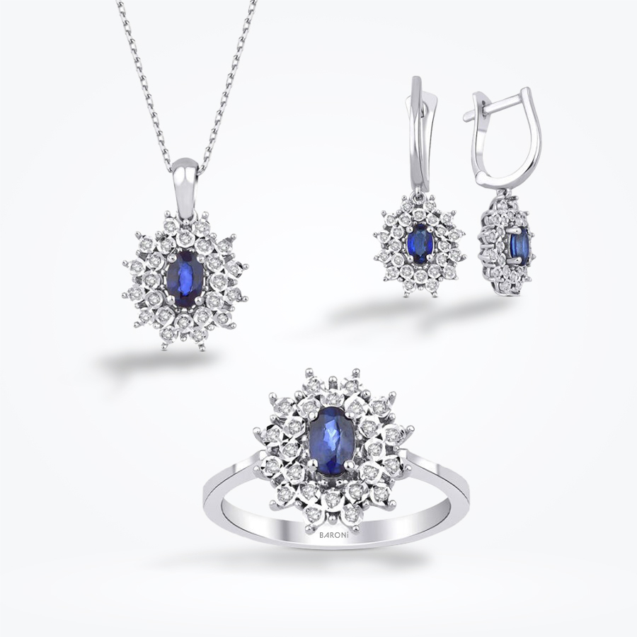 7.21 Karat Pırlanta Baget Safir Set - Baroni Diamond