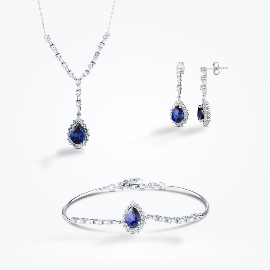 7.31 Karat Pırlanta Damla Safir Set - Baroni Diamond