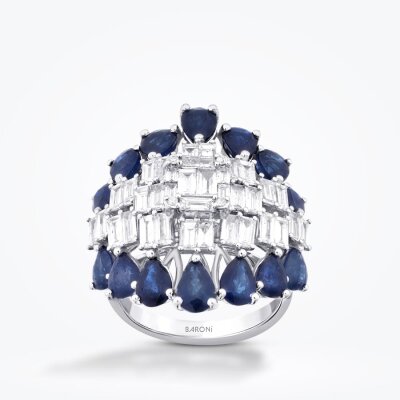 8.09 Karat Pırlanta Damla Taşlı Safir Trend Yüzük - 1