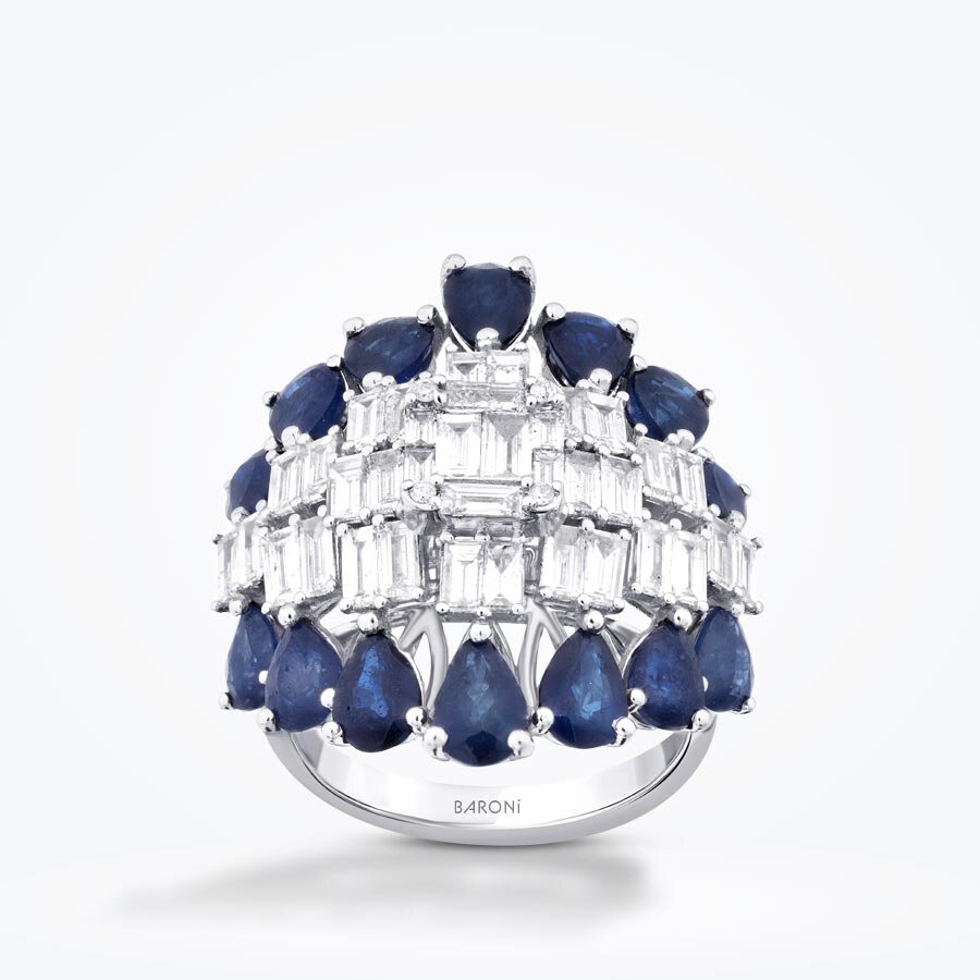 8.09 Karat Pırlanta Damla Taşlı Safir Trend Yüzük