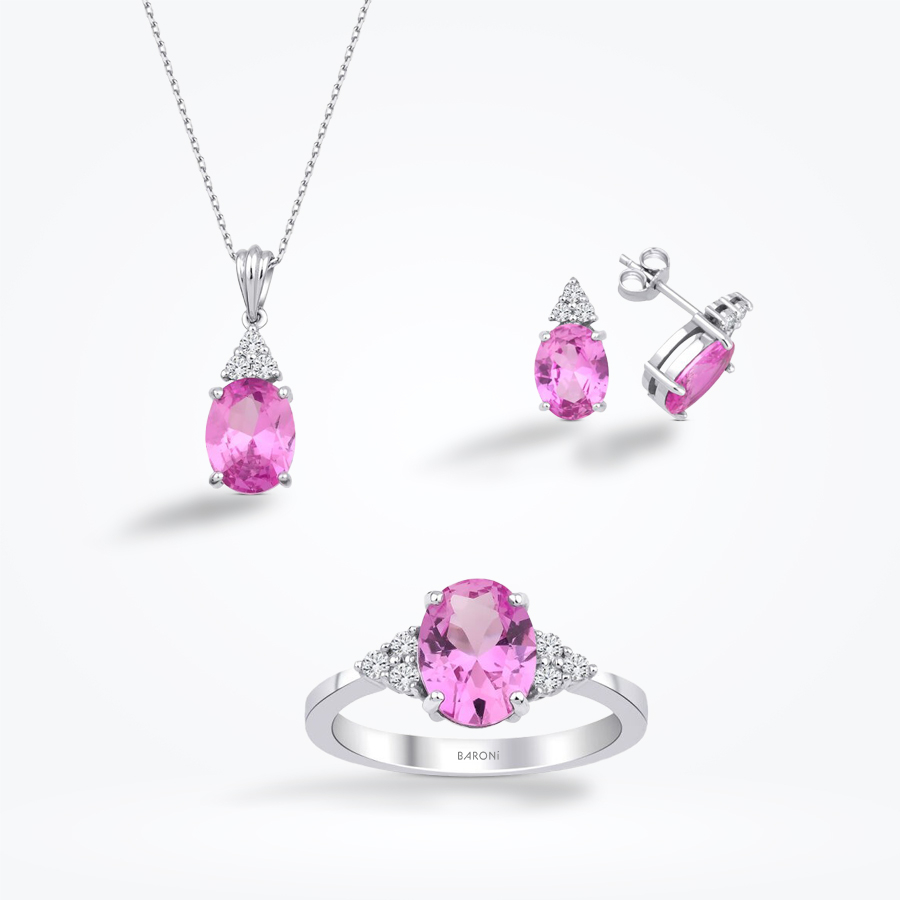 8.09 Karat Pırlanta Pink Safir Trend Set - Baroni Diamond