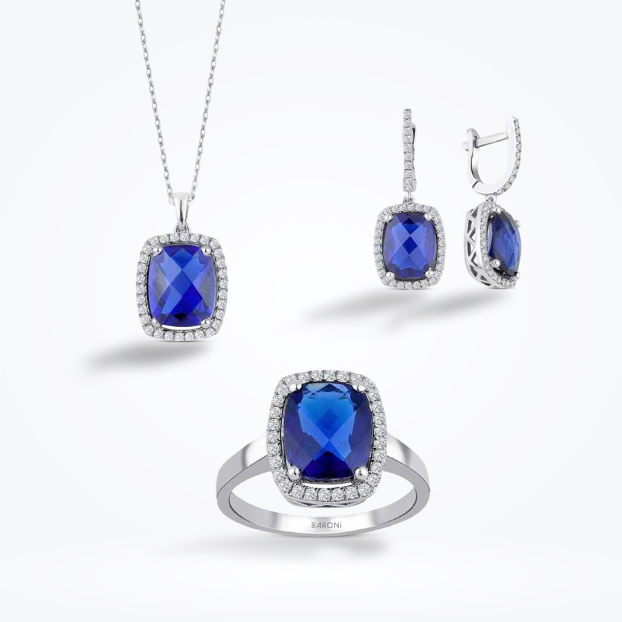 8.56 Karat Pırlanta Safir Set - Baroni Diamond
