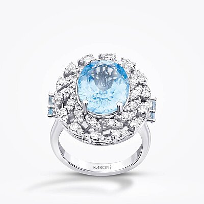 9.06 Karat Pırlanta Blue Topaz Yüzük - 1
