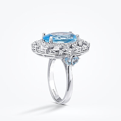 9.06 Karat Pırlanta Blue Topaz Yüzük - 2
