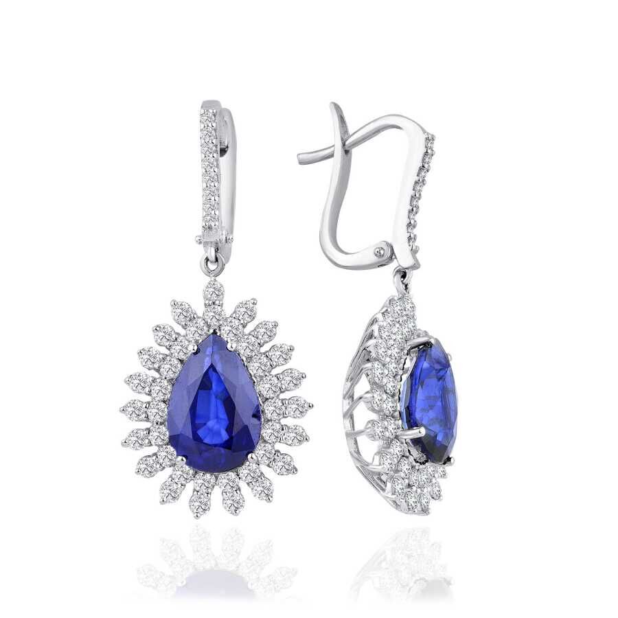 9.34 Karat Pırlanta Safir Küpe