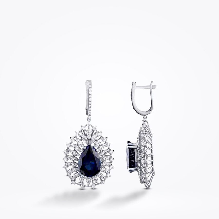 9.49 Karat Pırlanta Safir Küpe