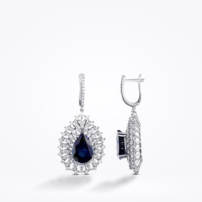 9.49 Karat Pırlanta Safir Küpe - 1