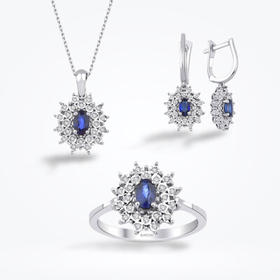 6.46 Karat Pırlanta Baget Safir Set - 1