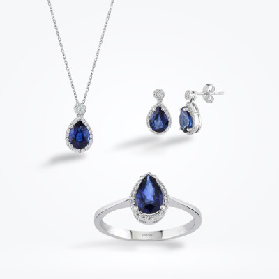 3.22 Karat Pırlanta Safir Set - 1