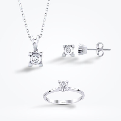 0.16 Karat Pırlanta Tektaş Mini Set - 1