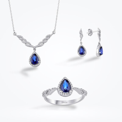 3.65 Karat Pırlanta Safir Set - 1