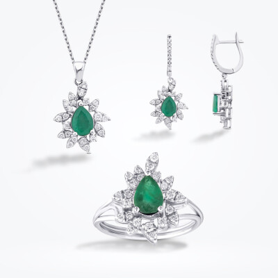 4.00 Karat Pırlanta Zümrüt Set - 1