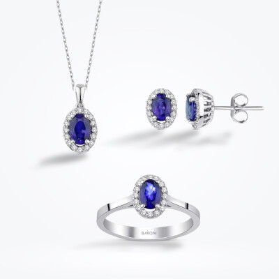 1.87 Karat Pırlanta Safir Set - 1