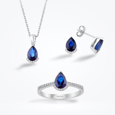 3.65 Karat Pırlanta Safir Set - 1