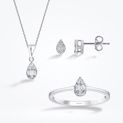 0.28 Karat Pırlanta Baget Damla Set - 1