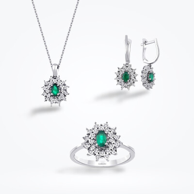 1.33 Karat Pırlanta Zümrüt Set