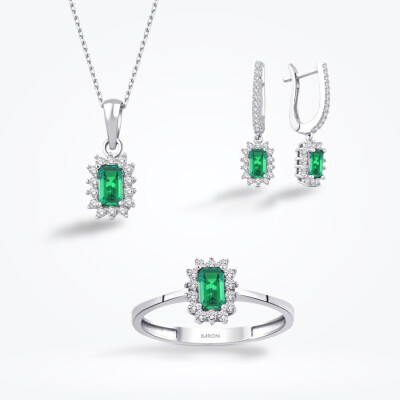 Altın Yeşil Taşlı Baget Set