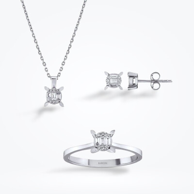 0.33 Karat Pırlanta Baget Tektaş Mini Set - 1