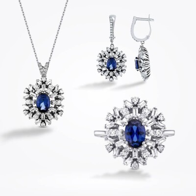7.21 Karat Pırlanta Baget Safir Set - 1