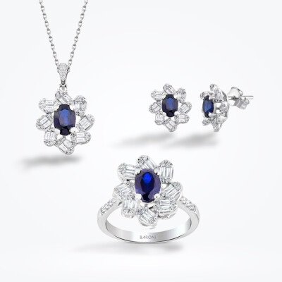 5.52 Karat Pırlanta Baget Safir Set - 1