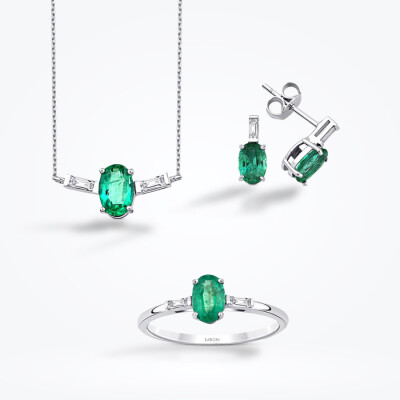 1.77 Karat Pırlanta Zümrüt Set