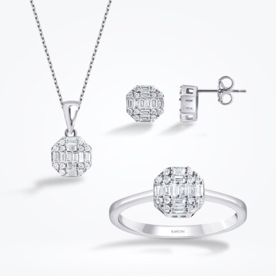 0.87 Karat Pırlanta Baget Yuvarlak Set