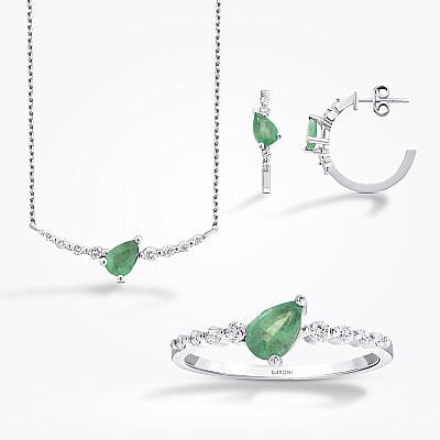 1.94 Karat Pırlanta Damla Zümrüt Set - 1