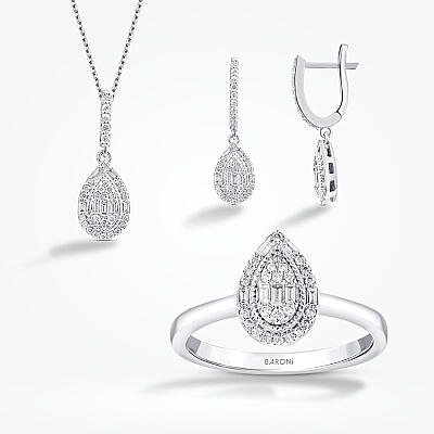 1.03 Karat Pırlanta Bagetli Damla Set - 1