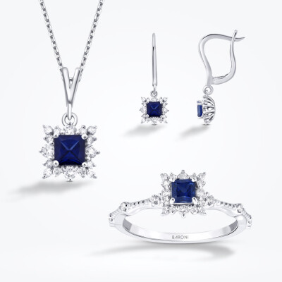 1.65 Karat Pırlanta Safir Kare Set