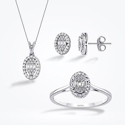 0.26 Karat Pırlanta Oval Baget Set - 1