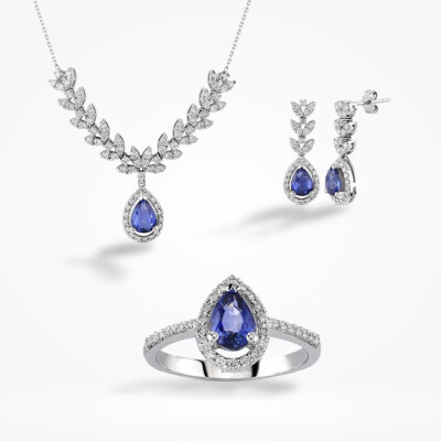 4.08 Karat Pırlanta Safir Set - 1
