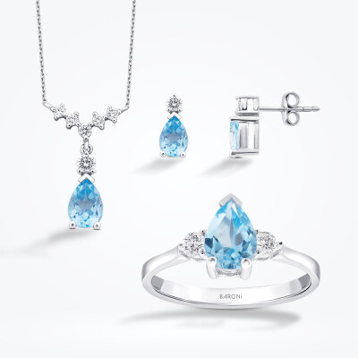 3.80 Karat Pırlanta Blue Topaz Set 