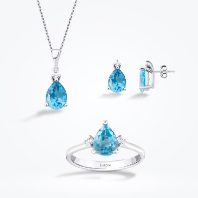 5.00 Karat Pırlanta Blue Topaz Set - 1