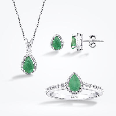 3.27 Karat Pırlanta Damla Zümrüt Set - 1