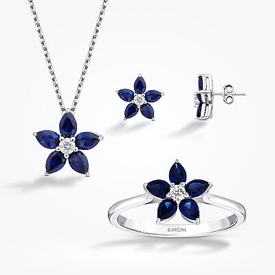 2.42 Karat Pırlanta Damla Safir Çiçek Set