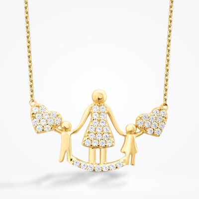 Altın Anne ve Çocuklar Trend Kolye - 2