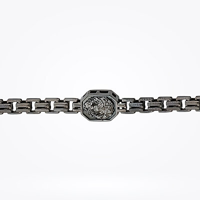 Altın Aslan Motifli Siyah Erkek Bileklik - Baroni Diamond (1)