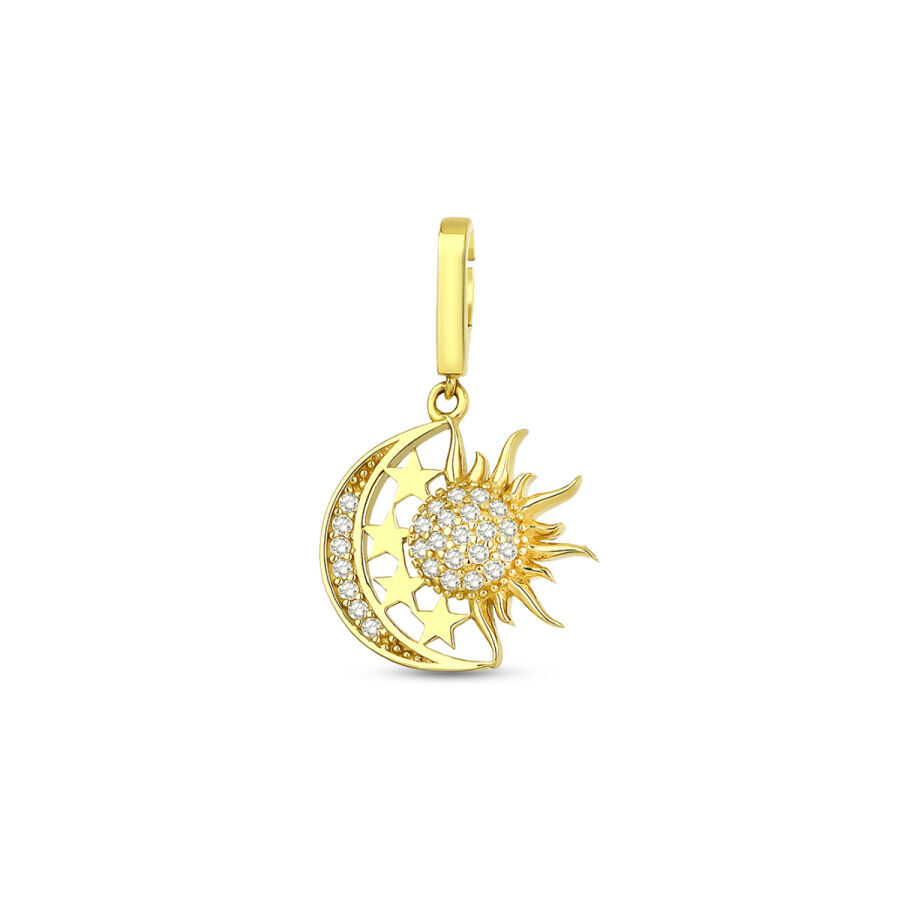 Altın Ay Güneş Kolye Ucu - Baroni Diamond