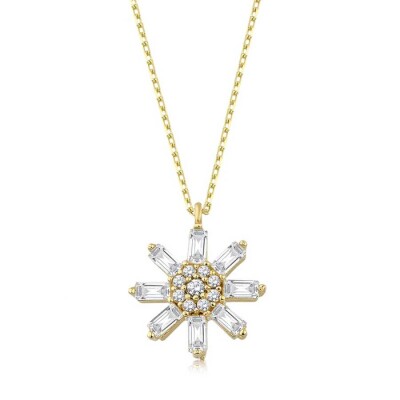 Altın Baget Çiçek Kolye - 1