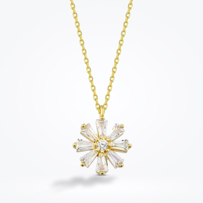 Altın Baget Çiçek Kolye - 1