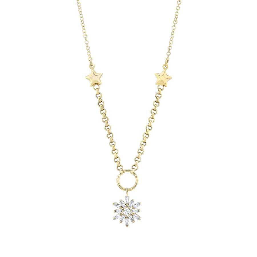 Altın Baget Çiçek Kolye - Baroni Diamond