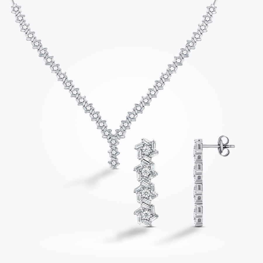 Altın Baget Taşlı Gerdanlık Seti - Baroni Diamond