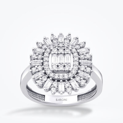 Altın Baget Taşlı Halo Yüzük - 1