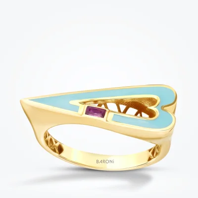 Altın Baget Taşlı Kalp Yüzük - 1