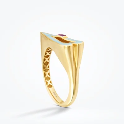 Altın Baget Taşlı Kalp Yüzük - 2